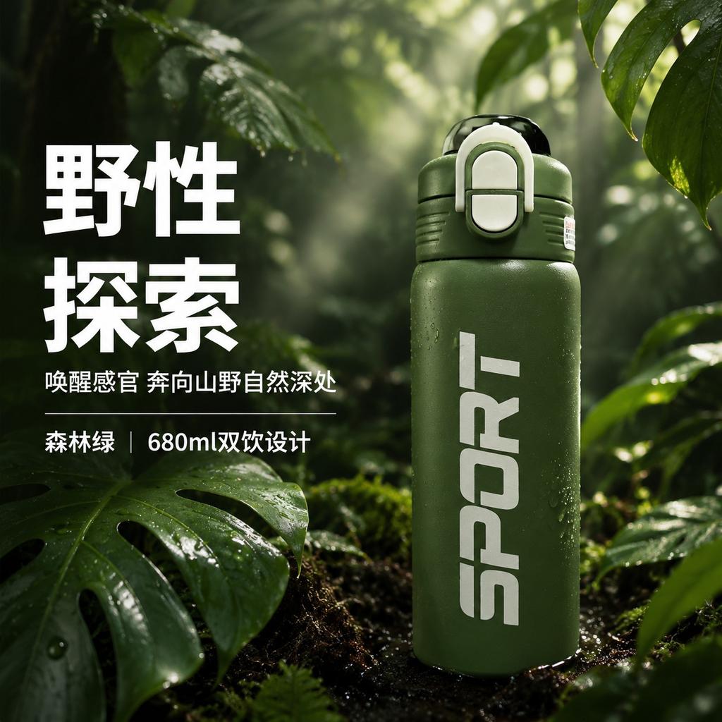 Water bottle stainless steel thermos cup double drink bullet cover large capacity outdoor sports portable water cup