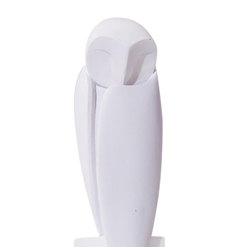 Resin Owl Statue Abstract Art Shelf Decoration Owl Figurine Owl Sculpture Handicraft for Mantel, Bookshelves, Cafe White