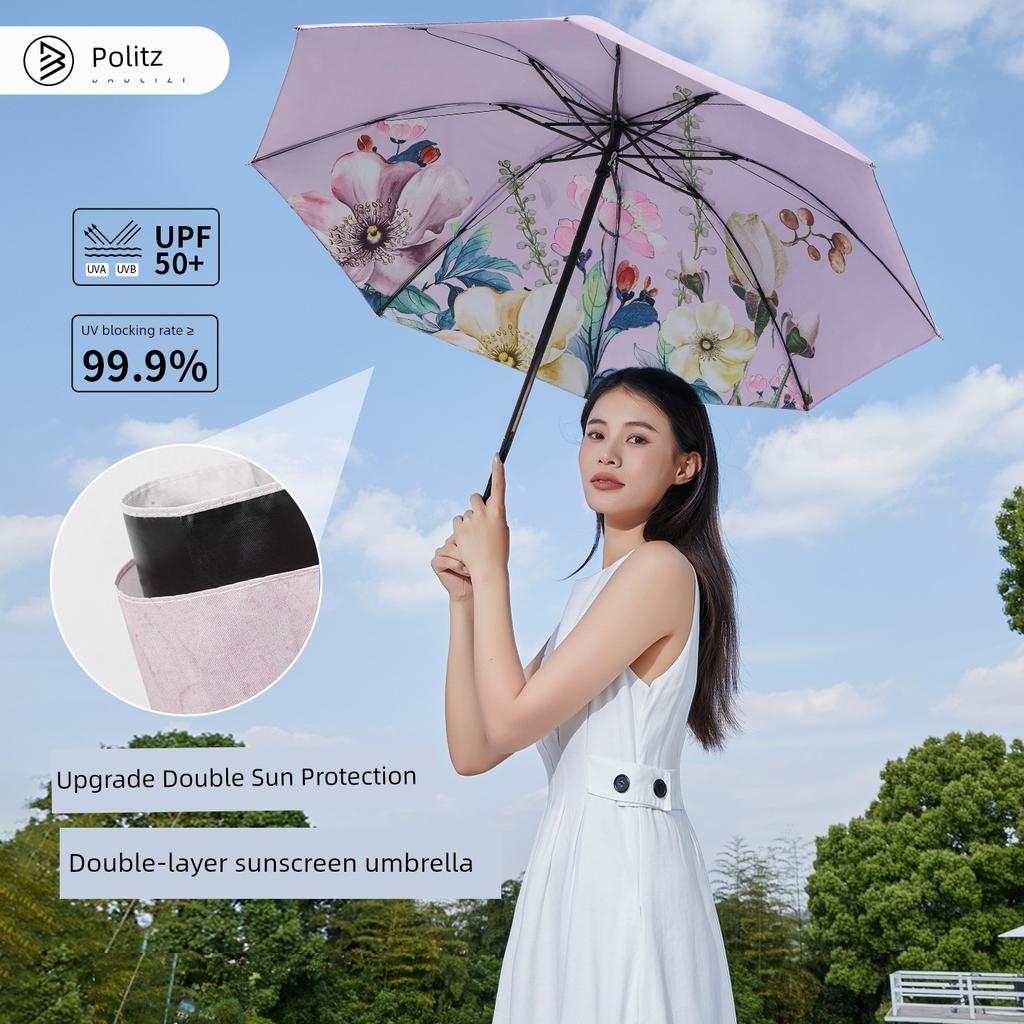 Baolizi Purple Sun Protection Umbrella Double-Layer Vinyl Rain Or Shine Dual-Use Women Manual Folding Umbrella 50% off Portable Umbrella