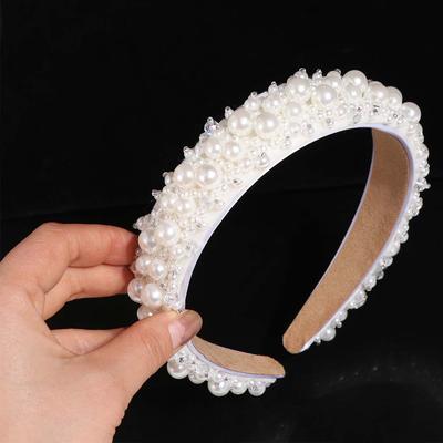 Baroque Pearl Headbands Large Women Hairbands Headwear Bridal Hair Hoop  Party