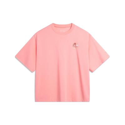 Loose Fit Round Neck Short Sleeve Drop Shoulder T-Shirt Women Tops Camellia-Pink AHSU360-2