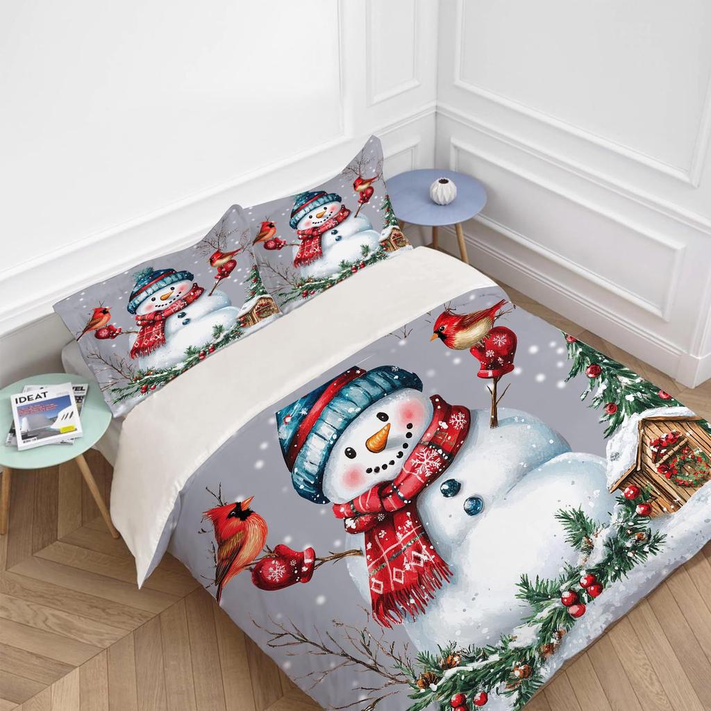 Winter Snowman Three-Piece Quilt Cover 3D Digital Printing Bedding Set Bed Cover