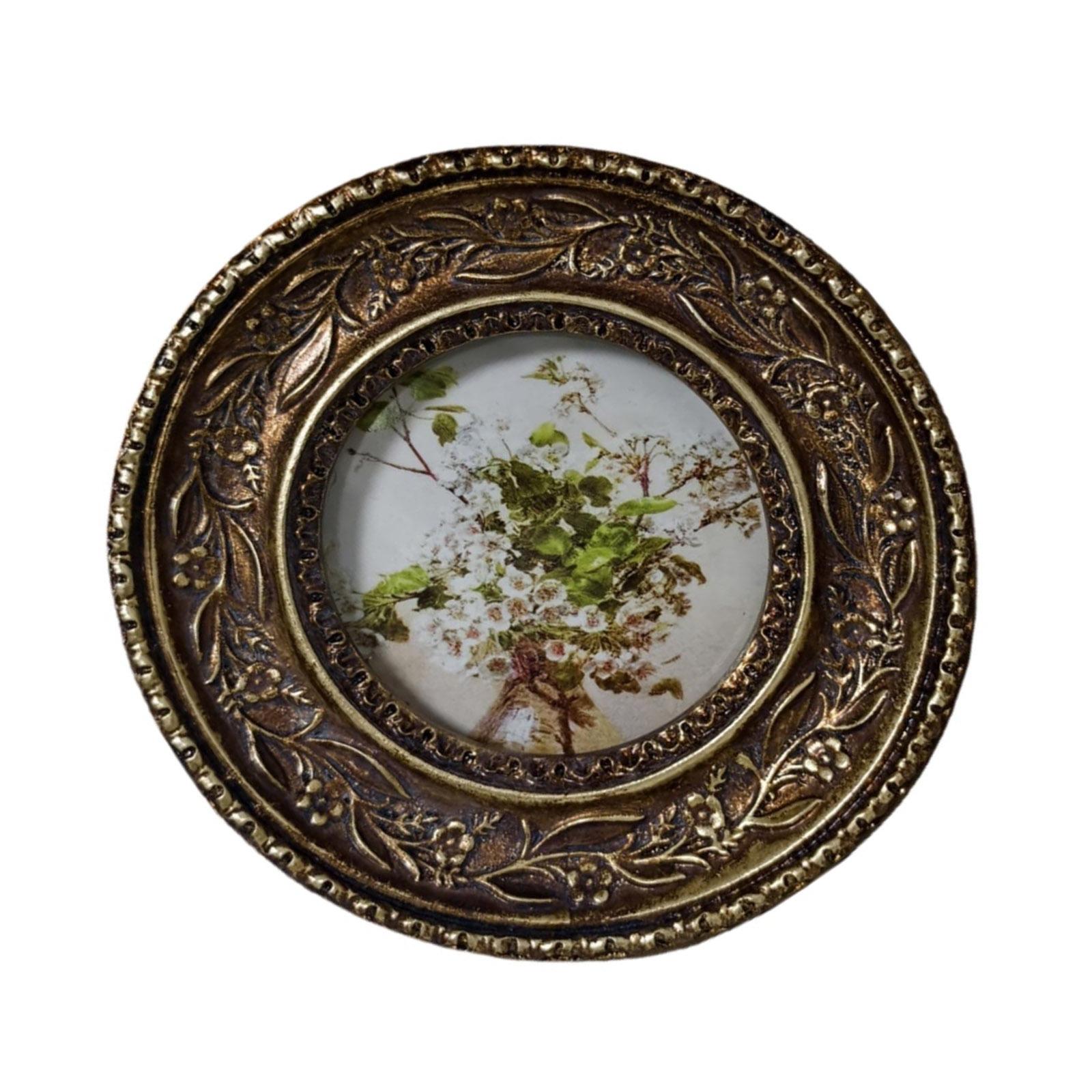 

Classical Round Wall Mounted and Tabletop Photo Frame Antique Bronze Resin Carving Picture Frame For Interior Decors 1