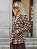 Cross2025 Women's Houndstooth Double-Breasted Suit Jacket, Mid-Length, Versatile Autumn Fashion