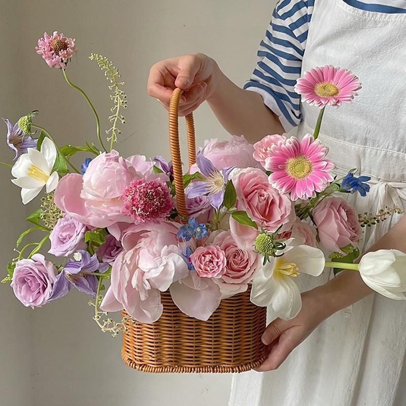 Handwoven Storage Basket Vegetable Flower Plant Hand Baskets Rattan Snack Bread Picnic Basket Desktop Sundries Organizer