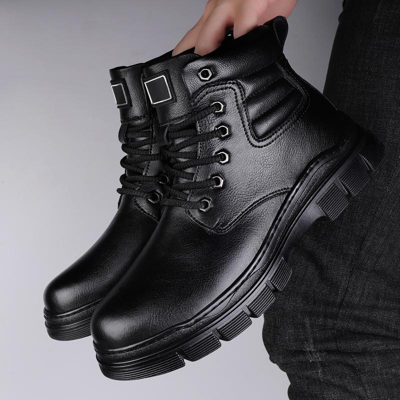 Luxury Brand Warm Platform Boots for Men Autumn Winter Cow Leather Men's High Top Shoes Fashion Male Ankle Boots Motocross Botas