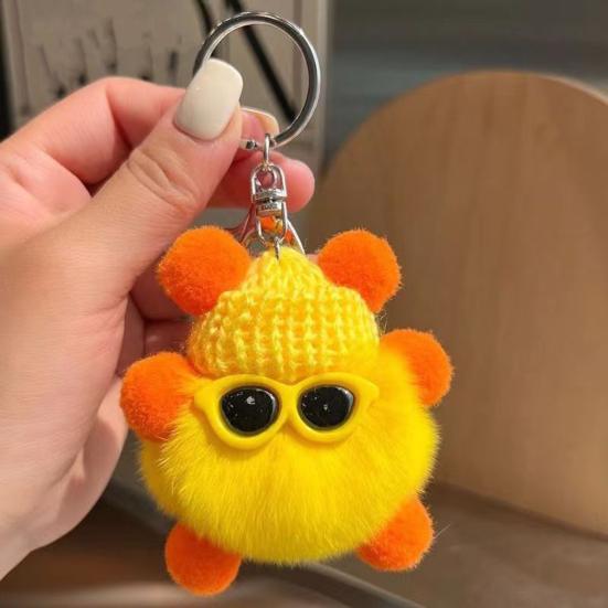 Keychain Cartoon Doll Wearing Hat Glasses Decor Imitation Rabbit Fur Charm Key Chain Keys Backpacks Cars Accessories