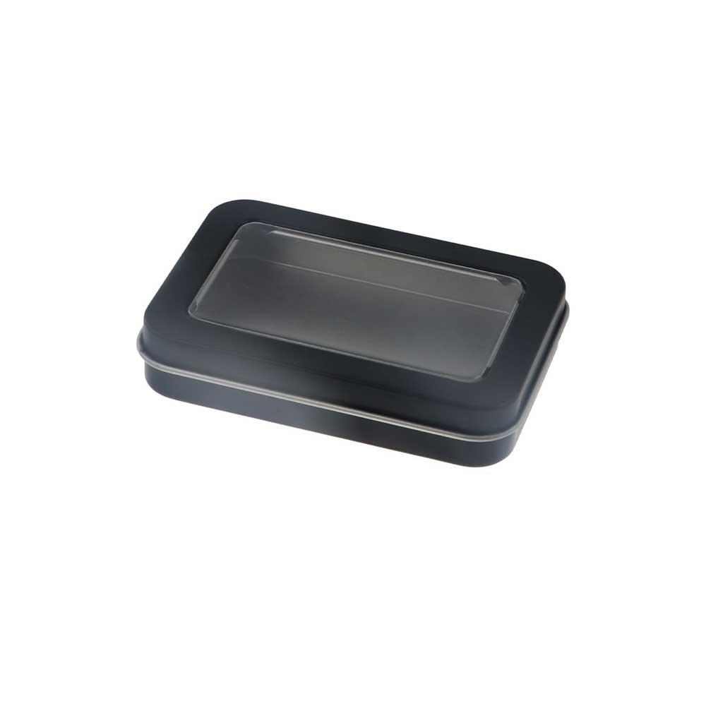 Obdélníková plechová krabička s čirým okénkovým víkem Vícebarevná pocínovaná úložná krabička Plnitelná krabička