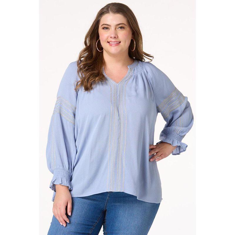 

Foreign Trade Original Order Plus size women clothing Fashion Casual All-matching Loose Ethnic Style Embroidered Lace-up Lantern Sleeve Shirts 575 Flaw XL