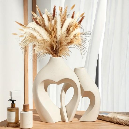 1 Pair Snuggle Hollow Heart Shaped Vase, Minimalist Modern Flower Vase, Nordic Boho Style Decorative Vase for Living Room Shelf, Mantle, Entryway,