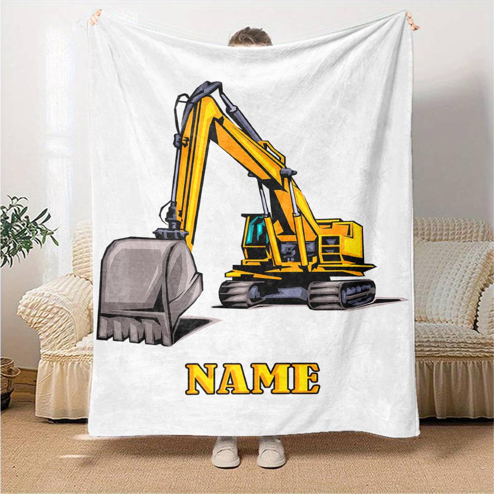 Custom Name excavator Theme Printed Blanket - Perfect for Couch, Bed, Travel & Outdoor Use | Machine Washable, Cozy & Durable.