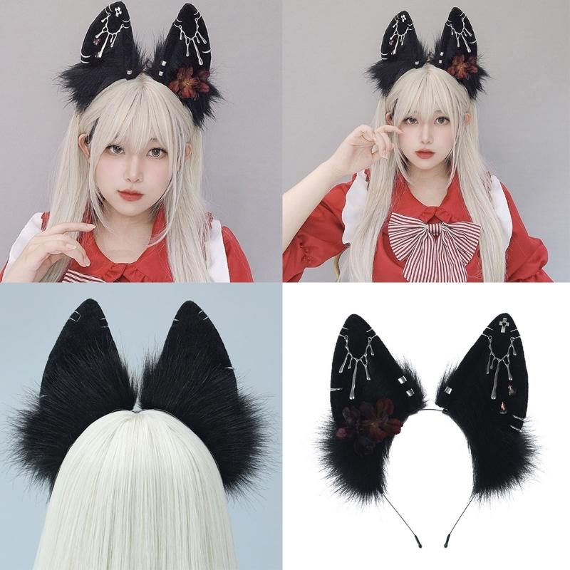 Modisches Plüsch-Wolfsohren-Haarband Haarschmuck Kostüm Kopfbedeckung für Cosplay und Mottopartys mit Realistischen Designs