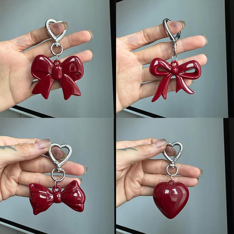Exquisite Temperament Red Heart Bow Charms Keychain Versatile Phone Pendant Fashion Backpack Hanging Ornament Accessories Gifts
