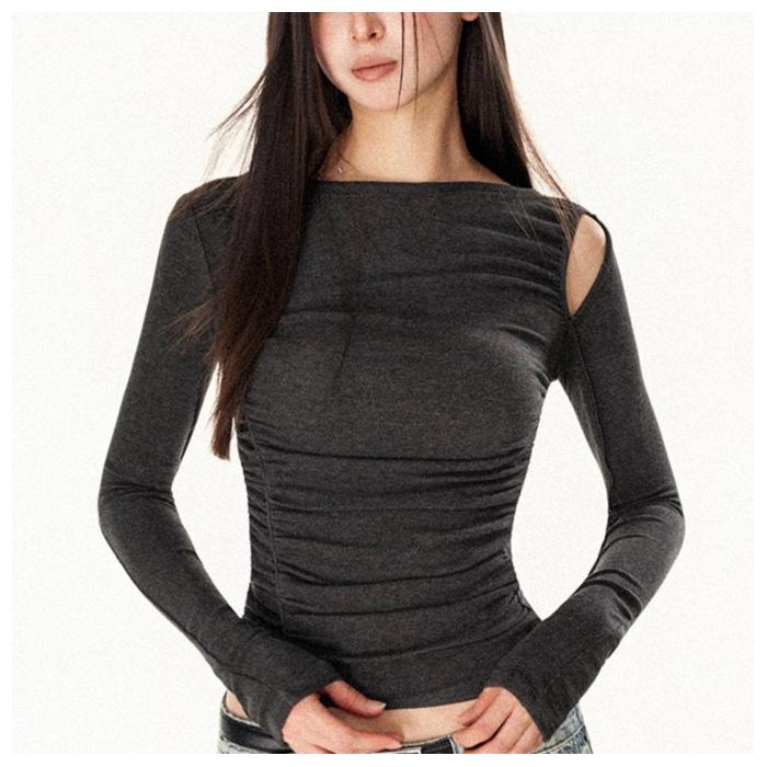 Women's Off-Shoulder Slim-Fit Long-Sleeve T-Shirt: Stylish American-Style Top for Spring & Autumn