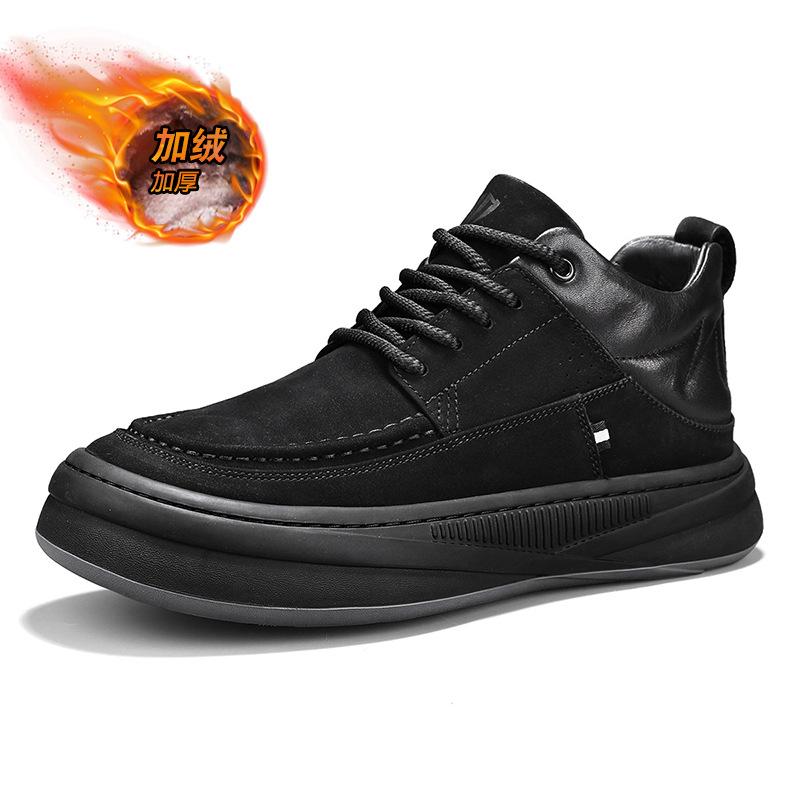 

Winter high-top men s casual shoes leather surface velvet thickened warm cotton shoes outdoor trend sports platform shoes 2025 39