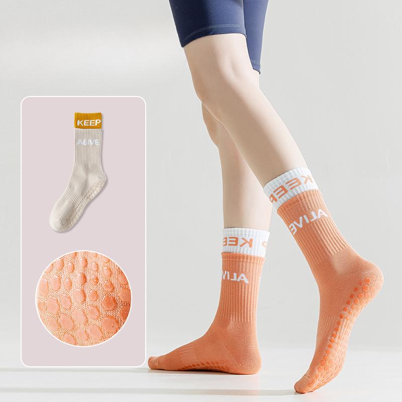 Female Summer Cotton Fitness Dance Pilates Yoga Non Slip Exercise Tube Floor Socks