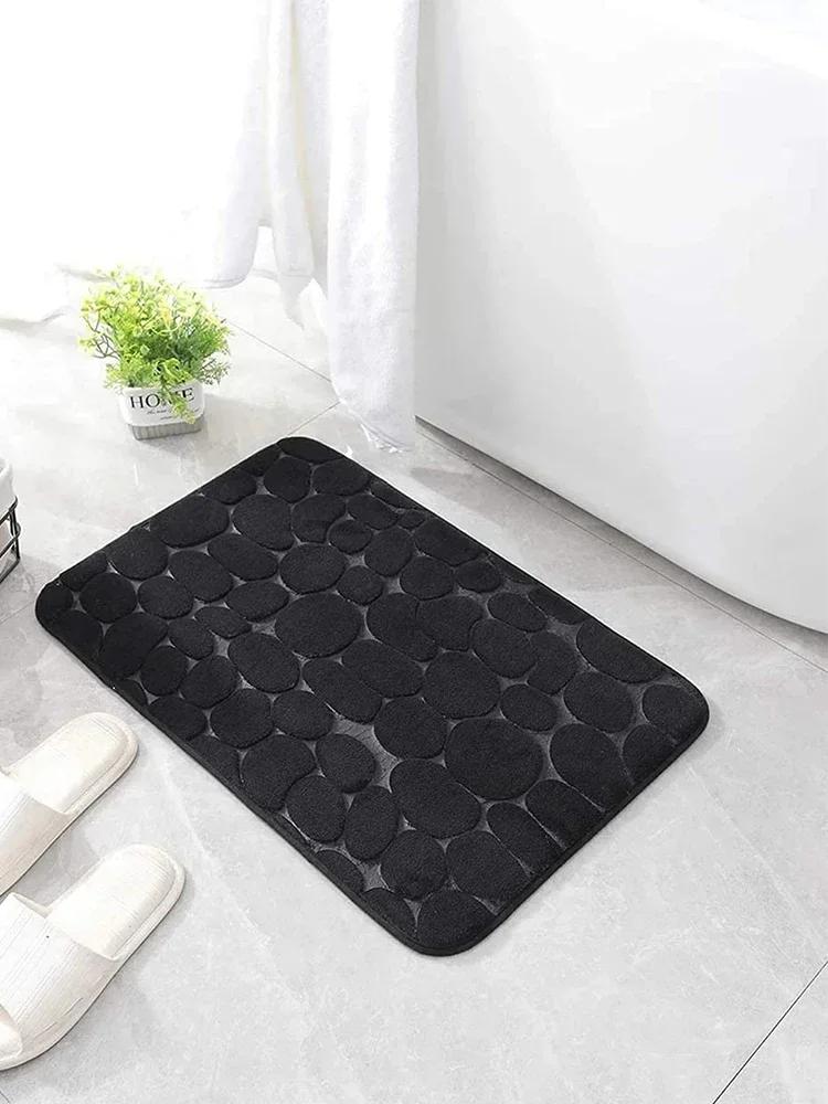 3D Non Slip Bathroom Mat Cobblestone Embossed Bath Mats Absorbent Doormat Carpet Door Floor Mats Machine Washable Quick Drying