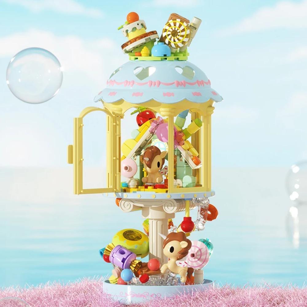 JAKI Tokidoki Building Blocks Lighthouse Model Pink Heart Decor Glowing Night Light Desktop Ornament Gift For Adult Women