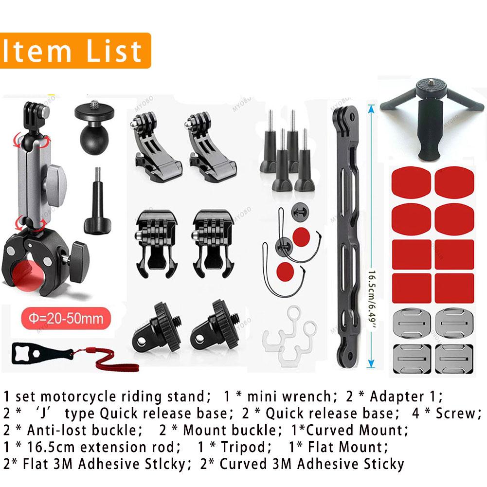 Motorcykel Actionkamera Fästesats för Gopro & Insta360 Tillbehör Hjälm Flexibel Självhäftande Hållare Styrklämma Fäste Stativ