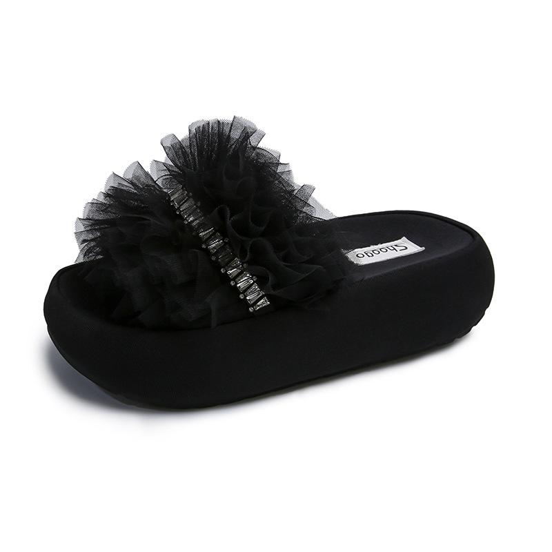 

Mesh cool tray fairy 2025 summer new rhinestone thick bottom small fragrant style fashion tide with Internet celebrity word sandals 35