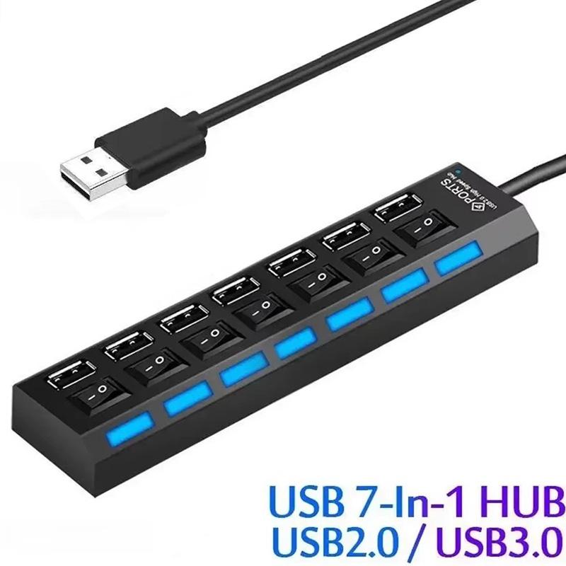USB Switch Extension HUB 7 Ports USB 2.0 Hub Computer USB Extension Hub USB 2.0 Splitter Accessories With LED Switch For Desktop