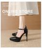 721-3 Black Patent Leather 12cm Stiletto Heels, Pointed Toe, Waterproof Platform, Fashionable Nightclub/Work Shoes for Women.