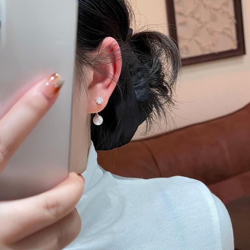 Zhao Lusi Style Zirconia Pearl Stud Earrings - Elegant, Versatile French Design