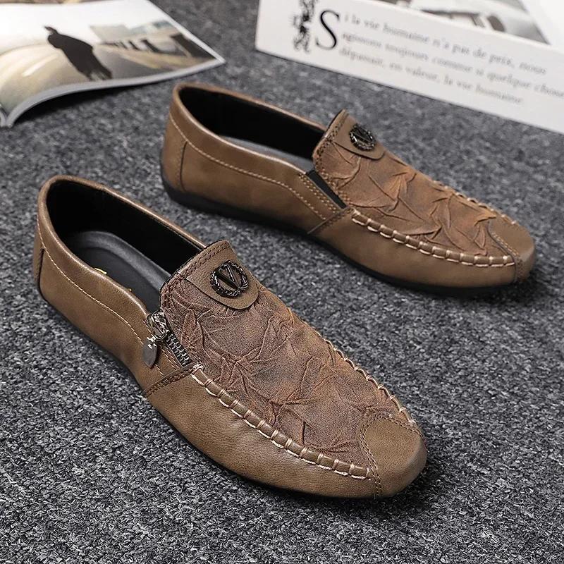 Fashion Leather Men Casual Shoes Outdoor Breathable Walking Shoes Lightweight Mens Loafers Lazy Shoes Driving Shoes Sneakers