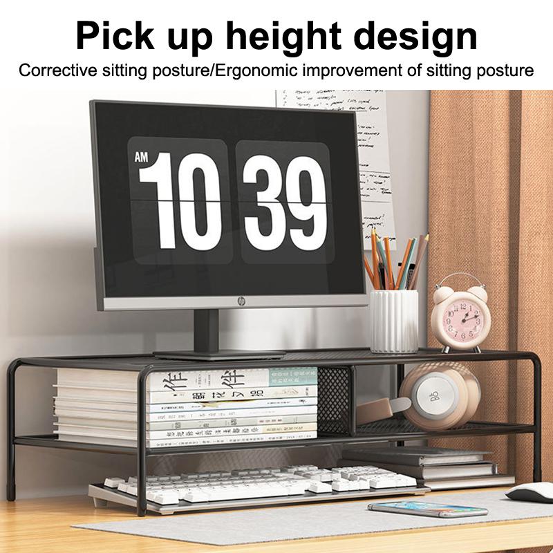 Dual Deck Computer Monitor Rising Holder Pc Screen Stand Bracket Desktop Keyboard Mouse Laptop Storage Organizer Riser Shelf