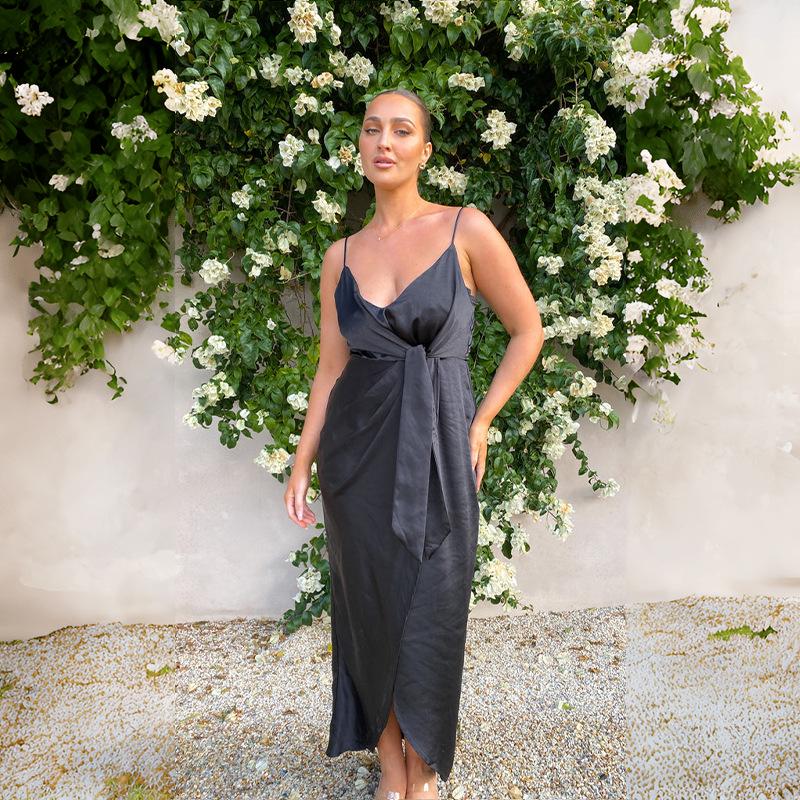 2024 Spring/Summer European and American Women's Solid Color Sling French High-End Dress