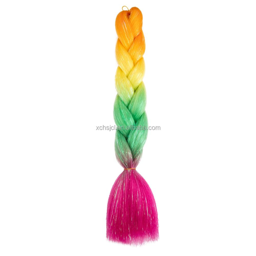 Customized Soft Heat Resistant Fiber Festival Ombre Pure 2 3 4 5 Tone Color Tinsel Glitter Jumbo Braiids
