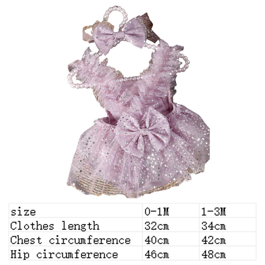 Infant Photography Outfit Dress Hairband with Delicate Bowknot and Sparkling Star Detailing for 0-3 Month Olds
