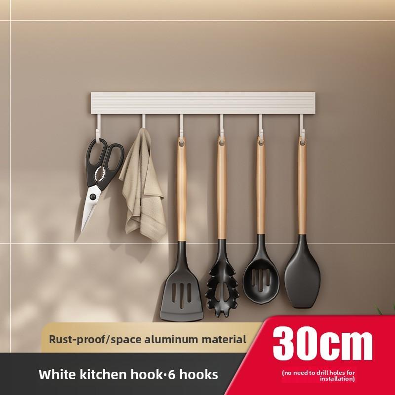 Kitchen Wall Mounting Rack With Space Aluminum Hooks For Utensils And Cookware Storage