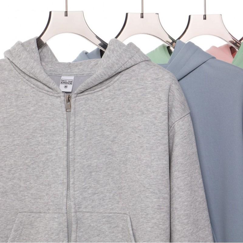 Korean Style Womens Short Hooded Zip-Up Cotton Blend Sweatshirt Loose Fit Winter Casual Top