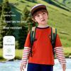 MQDMINI Boys' 5A Antibacterial Striped Long Sleeve Faux Two-Piece T-Shirt