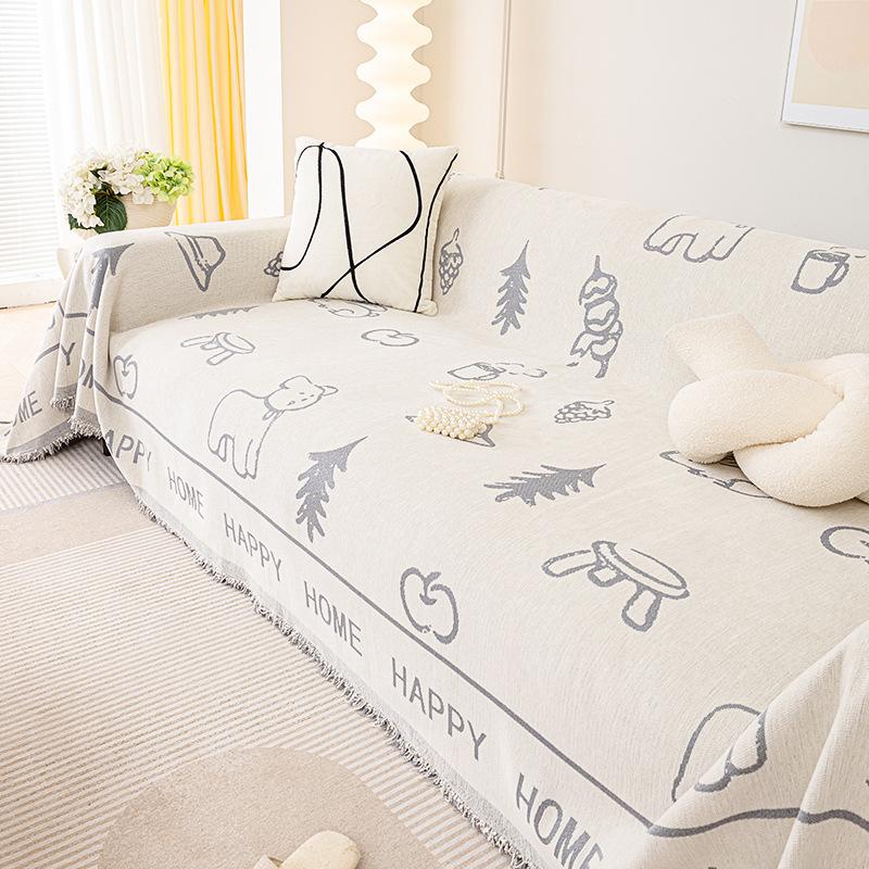 INS Simple Cartoon Sofa Towel Chenille Anti-Scratching Sofa Cover Cloth Four Seasons Universal Sofa Cover Cover Sofa Cover