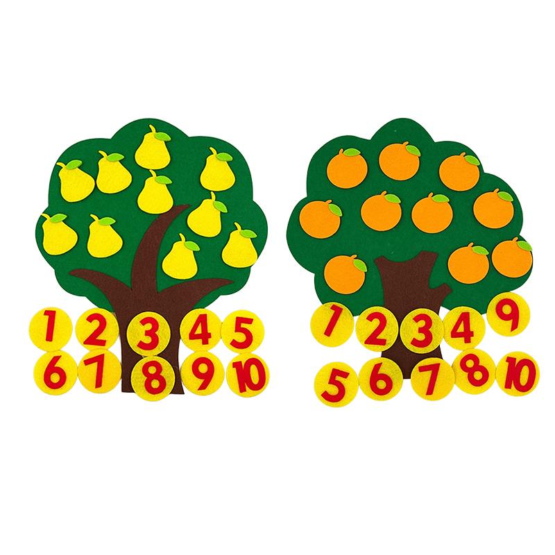2 Mixed Set Fruit Tree Felt Jigsaw Puzzle Non-woven Apple Pear Orange Peach Trees DIY Handcrafts Early Education Props Gifts ZYF