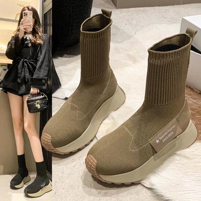 Women Ankle Boots Sock Boots Slip On High Heeled Platform Boots  Botas De Mujer Platform Boots Women Shoes