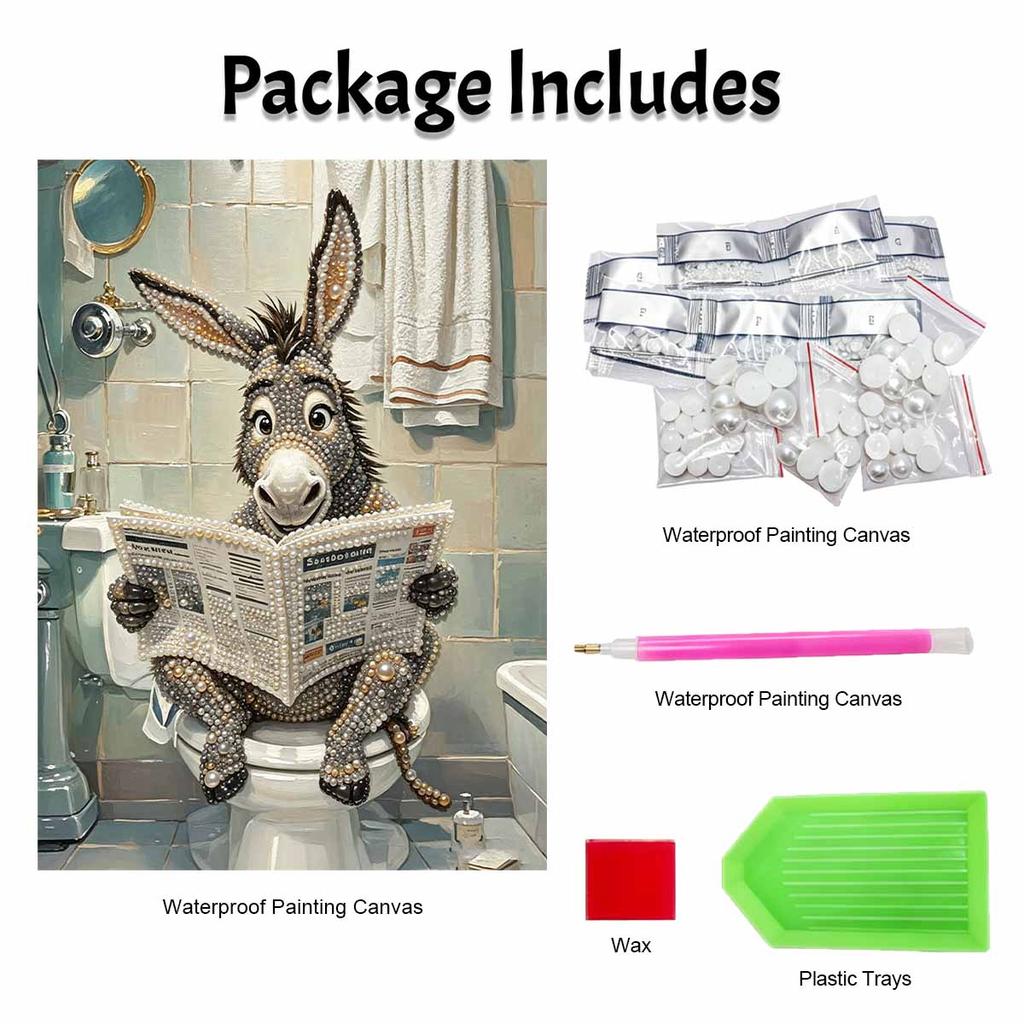 Unique 5D Framed Pearl Painting Kit with Funny Reading Donkey Pattern Sparkling Bead Art Canvas DIY Handmade Craft for Living Room Decor