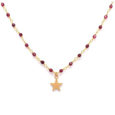 [Q0967] - Steel Designer Necklace 'Une Etoile Est Née' Raspberry Gold - 8 Mm