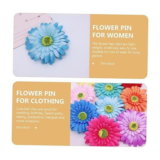 Abaodam 9-Piece Set Gerbera Flower Hair Clips for Women and Girls, Bohemian Fabric Brooch with Alligator Clips, Assorted Colors for Beach Photos,