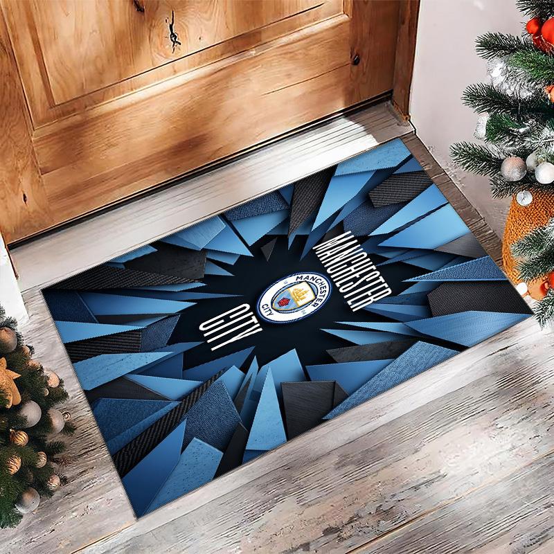 Manchester City Printed Flannel Area Rug Non Slip Soft Polyester Floor Carpet Indoor Decor Mat for Bedroom Living Room Sofa