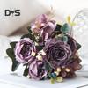 Vintage Artificial Peonies Faux Silk Flowers Bunch Hydrangea Rose Peony Floral Centerpiece for Wedding Event Party Home Decor