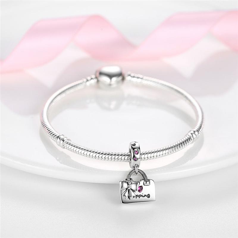 

Plated 925 Silver Pink cosmetics Charms Fit 925 Charms Bracelet Beads Jewelry Gifts for Women