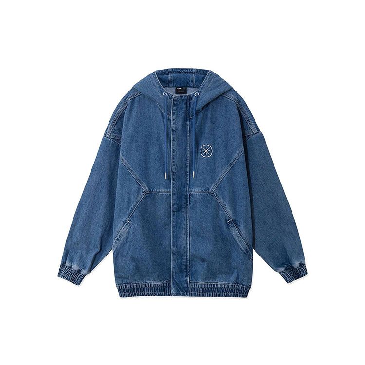 Li-Ning Wade Series Loose-Fit Washed Denim Hooded Jacket Men Outerwear Denim-Blue AJDR241-4