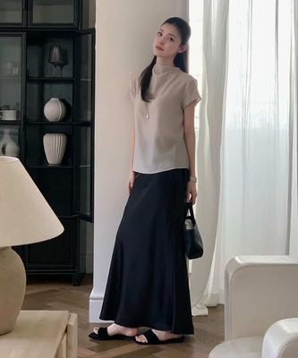 Yeoppe Satin Long Skirt_Black