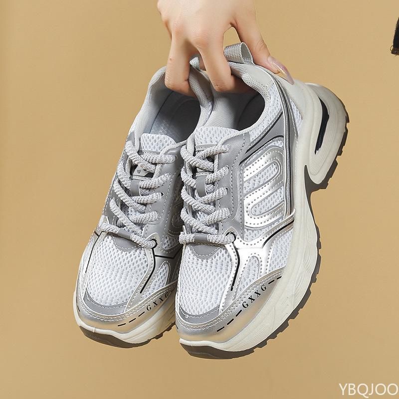 

Ретро Весна Осень Новые Женские Кроссовки на Толстой Подошве Папины Кроссовки 2025 Новые Увеличивающие Рост Противоскользящие Спортивные Повседневные Кроссовки Платформа 40 серебряный