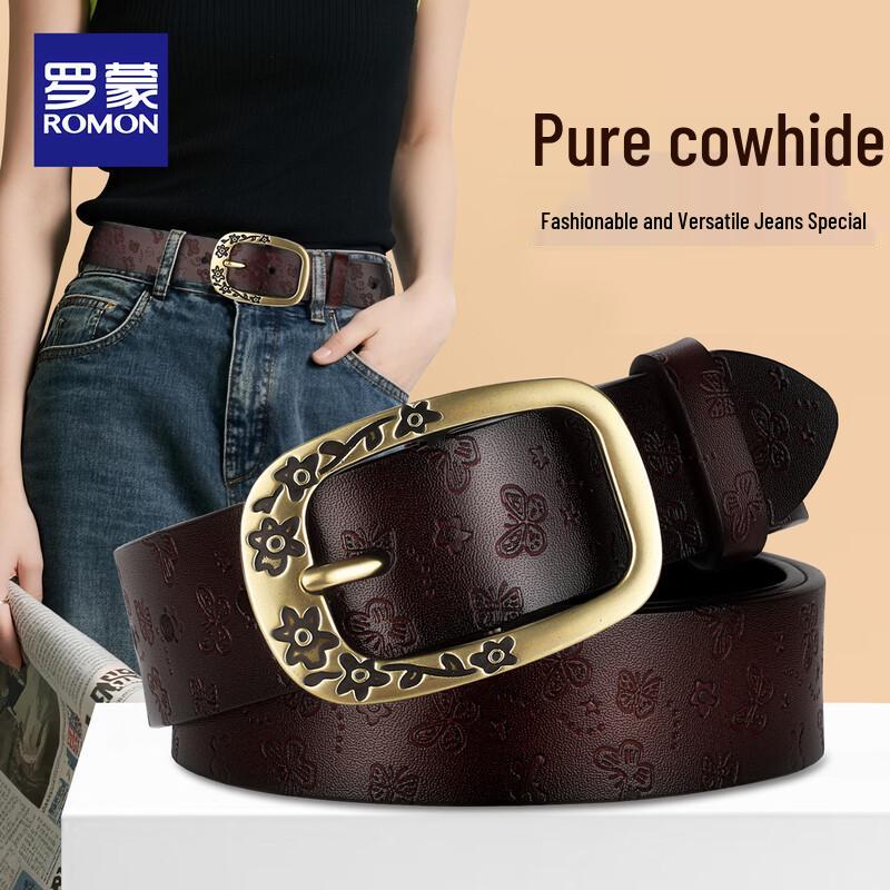 

Luomon Women s Embossed Genuine Leather Pin Buckle Belt