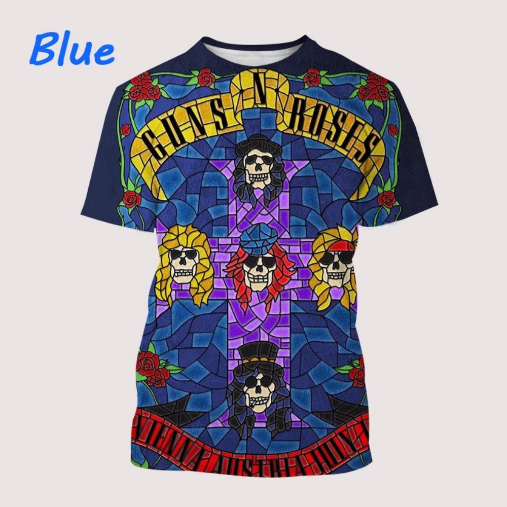 Summer Trendy Casual Guns N'Roses 3D Printed Men's Round Neck Short Sleeved Top T-shirt