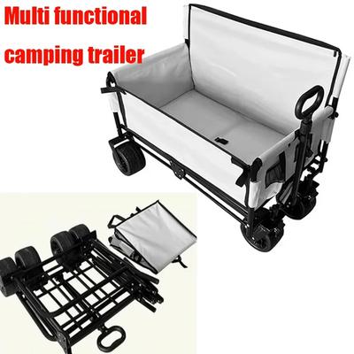 Folding Wagon Folding Sofa with Brakes Multiple Use Oxford Cloth Heavy Duty Camping Cart Multiple Pockets